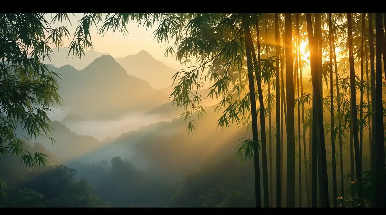 影视影视 东方竹林影视片单平台 影视影视 首页背景 - 晨雾中的东方竹林与远山